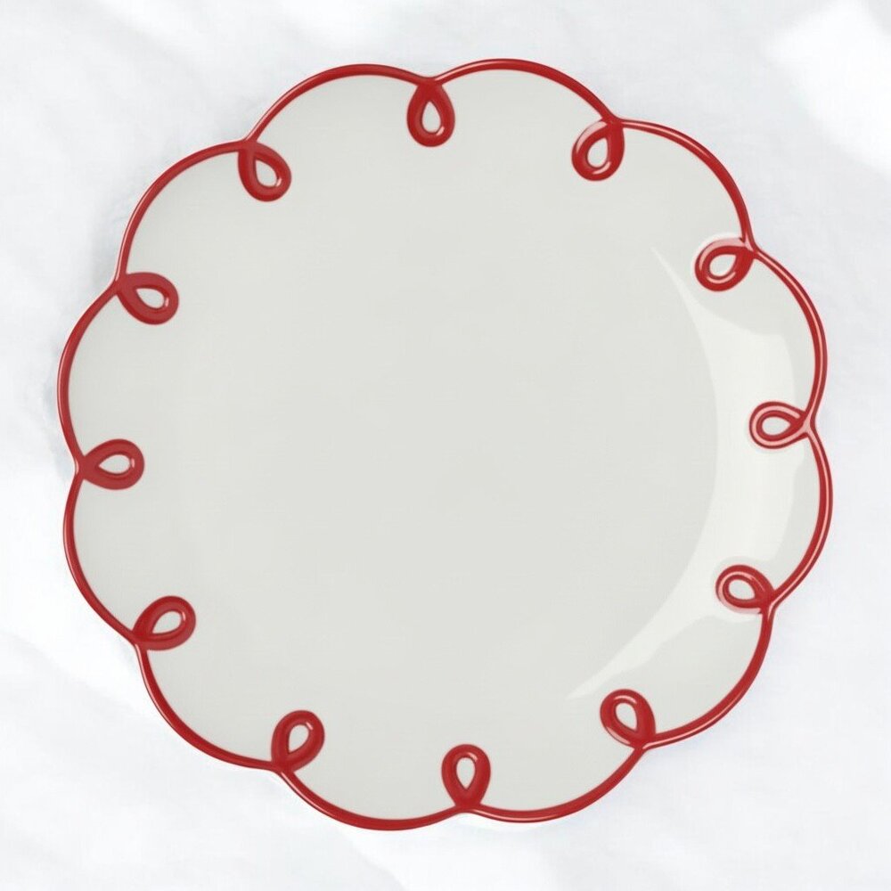 Anthropologie Red Scalloped Dessert Plates Set of 4 Ceramic Holiday NWOT - Picture 4 of 4